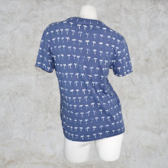 Tommy Hilfiger Light Denim Blue Tee with White Palm Trees All Over Print - Picture 4 of 9
